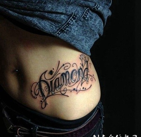 梵文女生腰部纹身图案欣赏