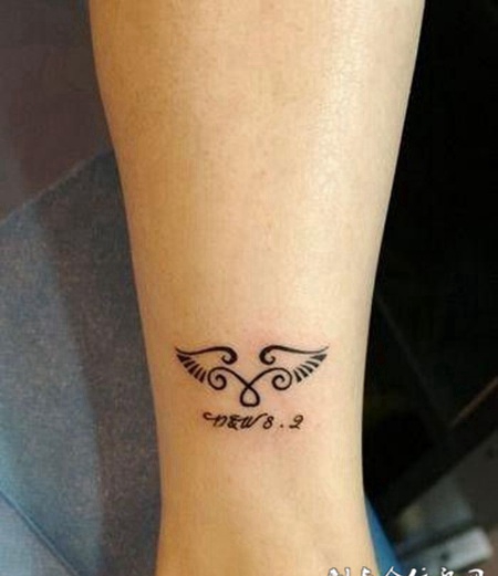 腿部可爱图腾纹身图案翅膀纹身图片