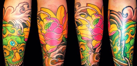 胳膊上的嘎巴拉莲花纹身图案