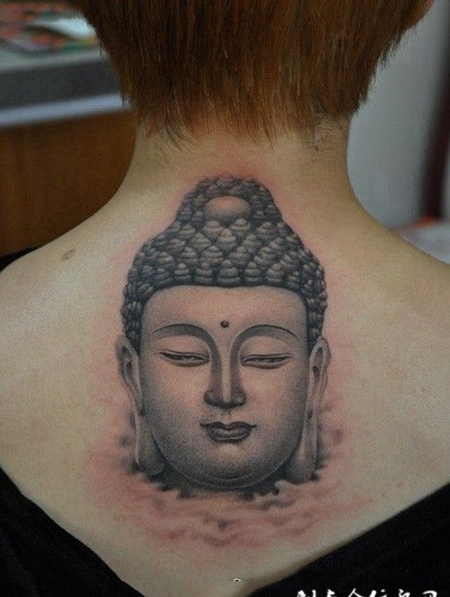 佛头纹身脖子图片欣赏