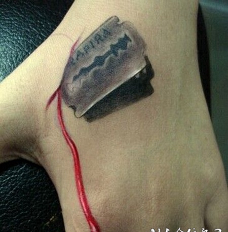 手背刀片d立体纹身图案小图案