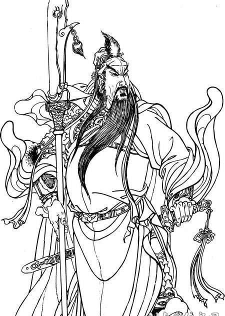 简单纹身满背关公打线图案图片作品