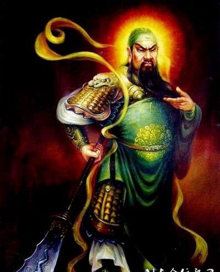 彩色清晰的立刀关公后背纹身图片