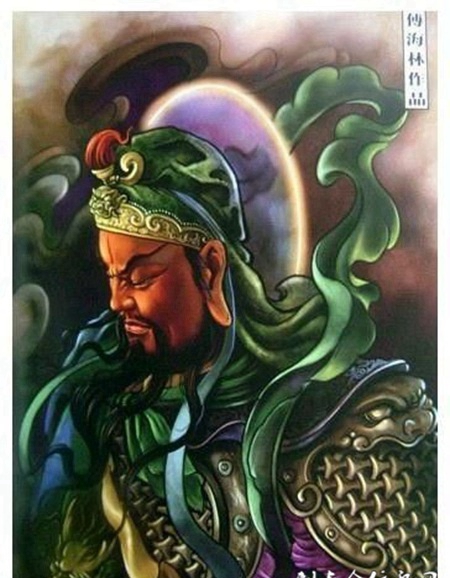 超威风的彩色铠甲半身关公纹身图片