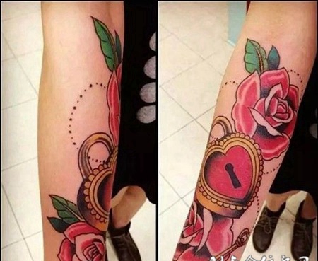 个性情侣手臂纹身锁头钥匙纹身图片