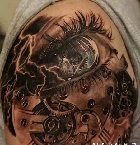 欧美手臂机械闪电纹身图案