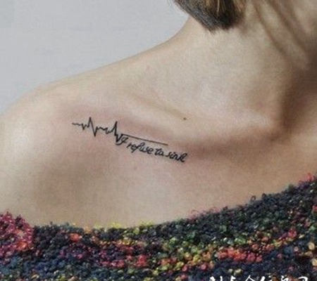 后非主流美女锁骨心电图纹身图案