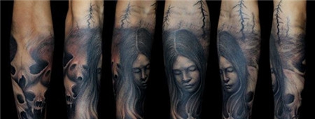 插画哥特风低头女子肖像纹身