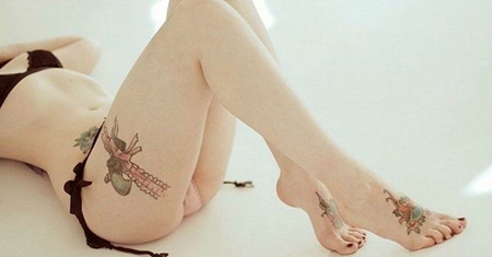 性感美女大腿手枪丝带纹身图案