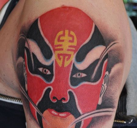 大臂京剧脸谱纹身图案