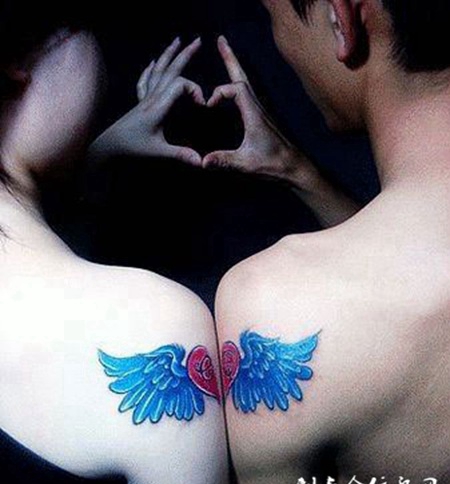 手臂彩色情侣纹身翅膀图案大全