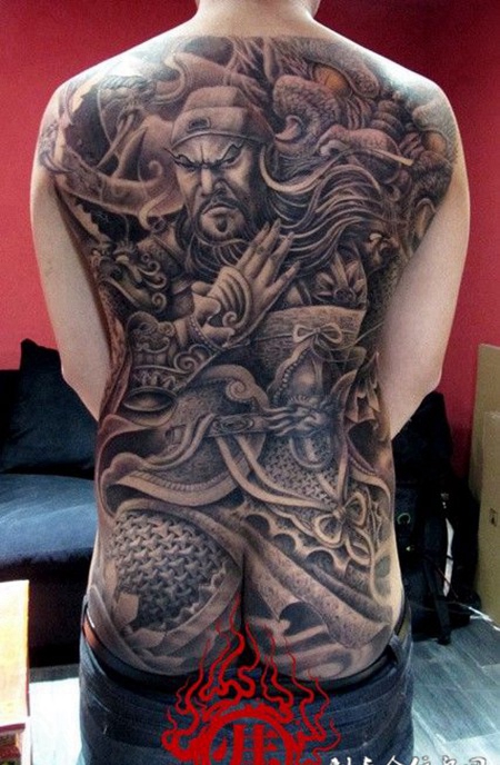 男生霸气满背关公纹身图案大全