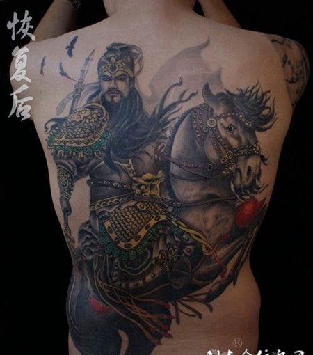 霸气的满背d关公纹身图案大全