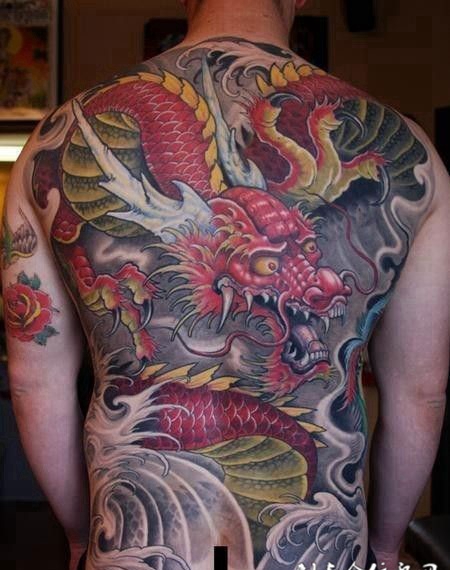 彩色满背龙纹身图案大全