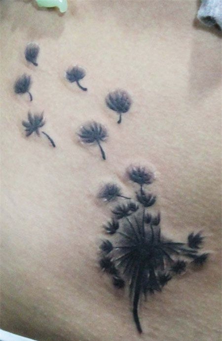侧腰小清新蒲公英纹身图案