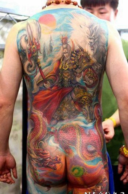 中国超帅满背二郎神纹身图片大全