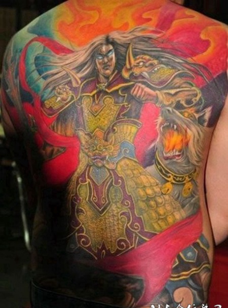 彩色满背二郎神纹身图片时尚霸气