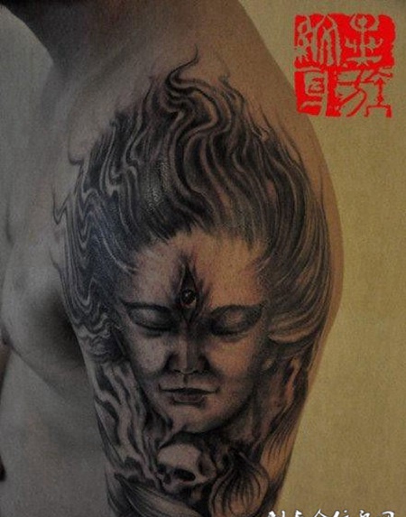 男生手臂经典二郎神纹身图案大全