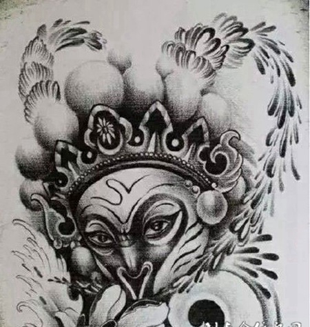 黑白手绘斗战胜佛纹身图案大全