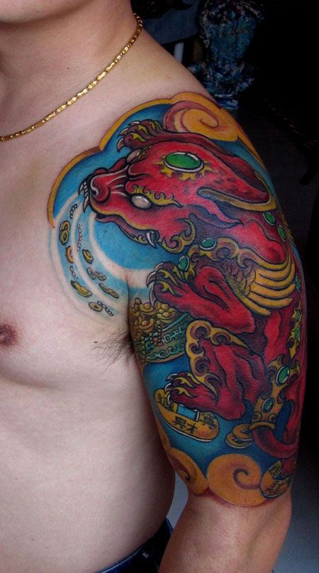 大臂招财貔貅纹身图案