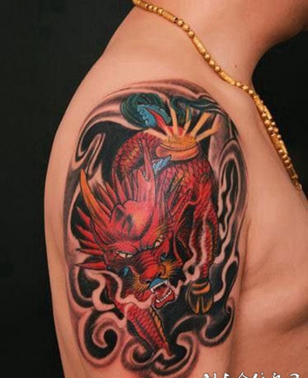 个性男生手臂麒麟纹身图案大全