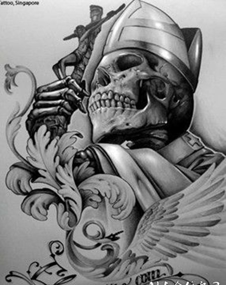 素描恶魔翅膀纹身图案大全