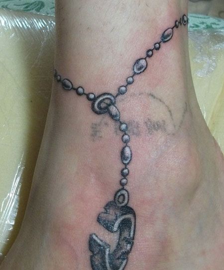 脚踝脚链纹身图案