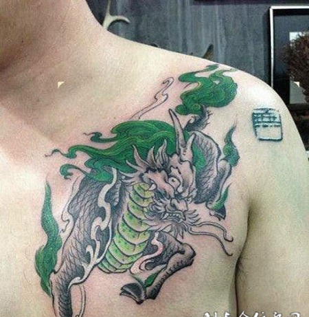 男生胸前霸气麒麟纹身图片大全