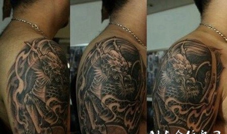 男生手臂黑色麒麟纹身图案大全