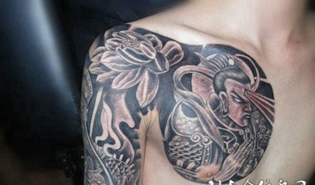 个性半甲二郎神纹身图案大全