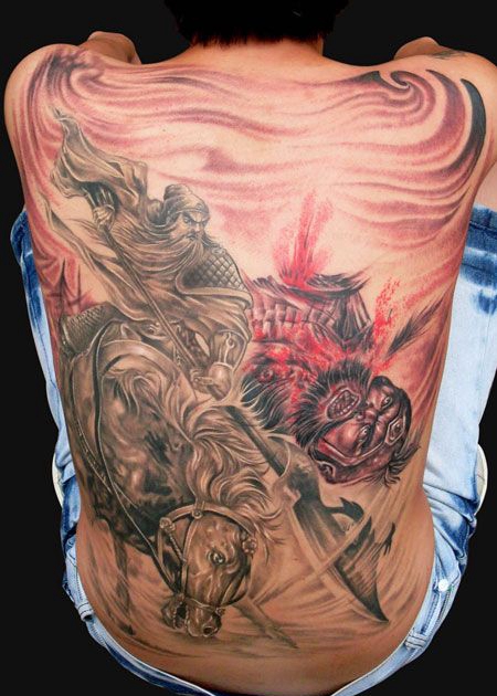 满背关羽纹身图案