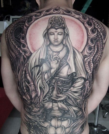 满背观音佛纹身图案