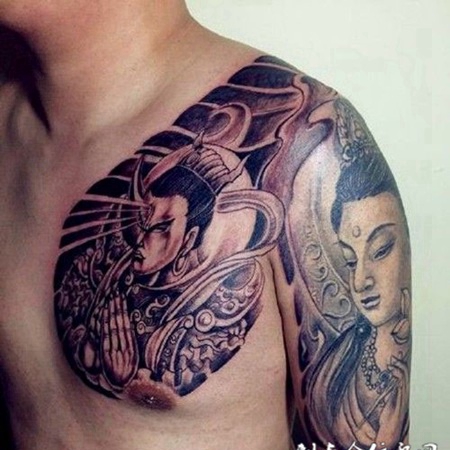 男生霸气二郎神纹身图片欣赏