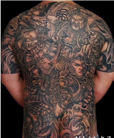 男生霸气满背二郎神纹身图片大全