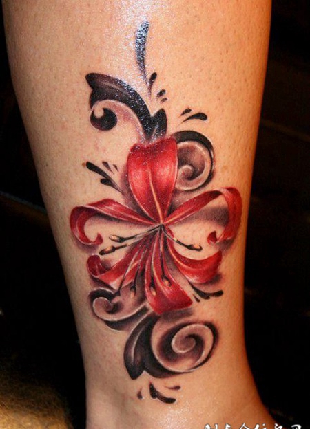 女生小腿漂亮彼岸花纹身图案大全