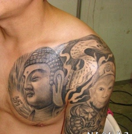 男生半甲帅气斗战胜佛纹身图片作品