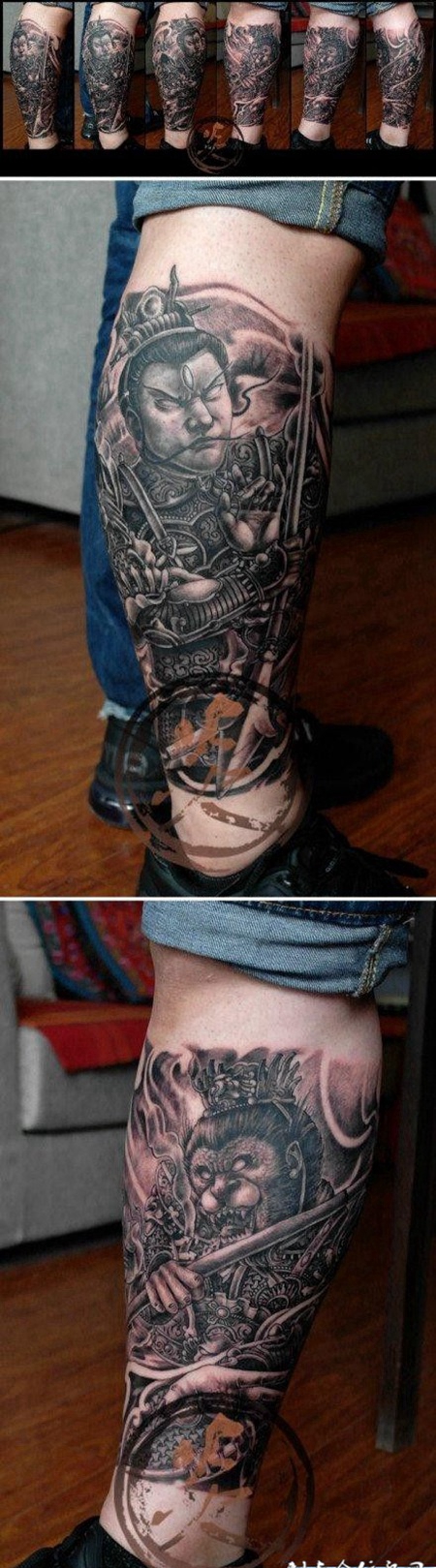 男生霸气腿部斗战胜佛纹身图案大全