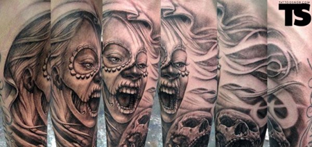 手臂骷髅女孩纹身图案