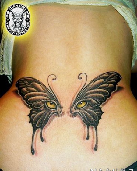 简单后腰精美蝴蝶纹身图案