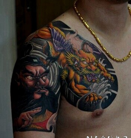 大钟馗纹身图片男生半甲效果图