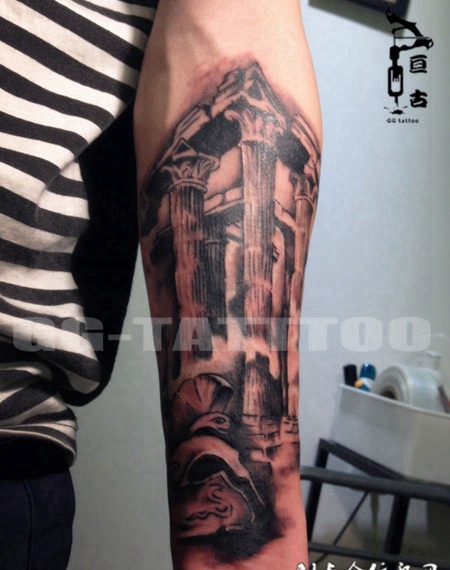 欧美建筑个性小臂纹身高清图案