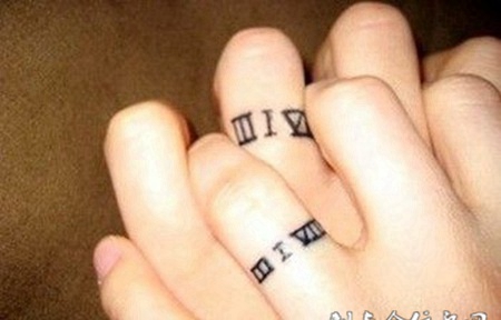 手指上的情侣纹身戒指小图案大全