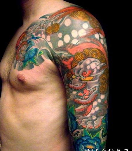 日式色彩鲜艳半甲纹身图案大全