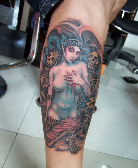 手臂京剧戏子骷髅纹身