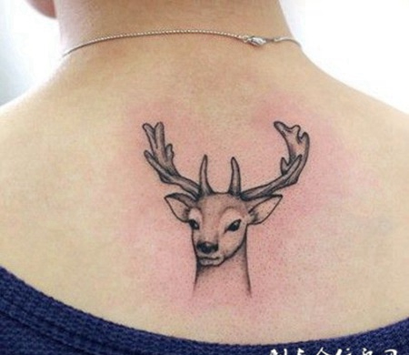 女生后背部麋鹿纹身小图案