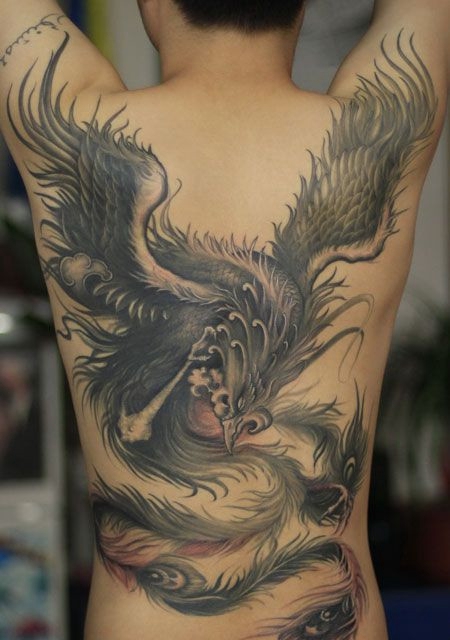 传统满背凤凰纹身