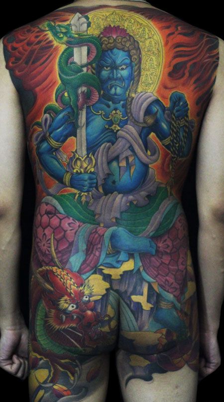 全身彩色经典的不动明王纹身图片