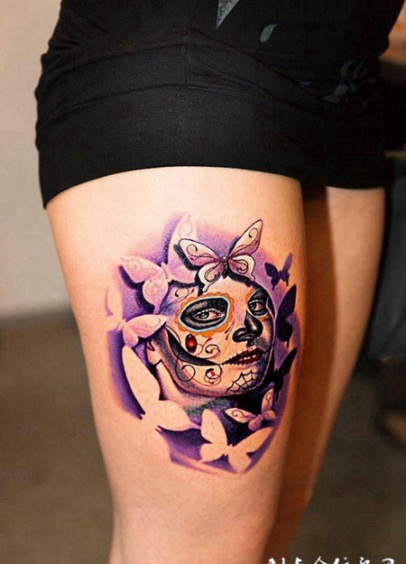 腿部纹身美女图案图片