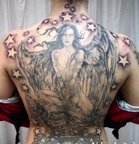 满背纹身图案天使个性图片