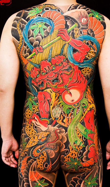 山鬼蛇组合满背纹身图案